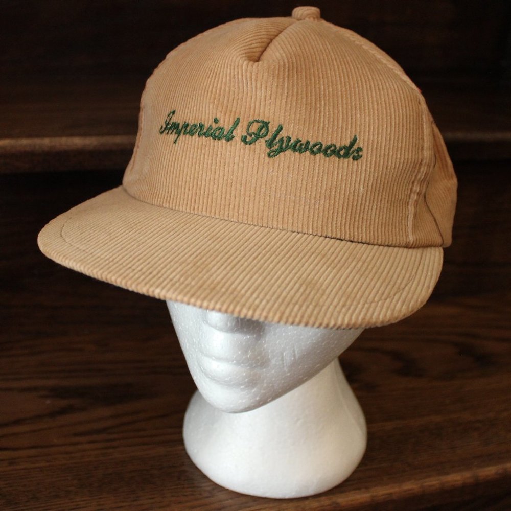 3/$55❤️vintage new IMPERIAL PLYWOODS corduroy snapback cap K-Brand Canada sewn
